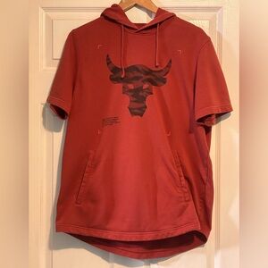 Under Armour Short Sleeve Hoodie in Brick Red with Black Logo